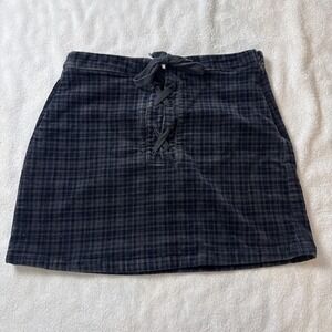 SO Juniors 9 Navy Plaid Corduroy Lace Up Mini Skirt Grunge Y2K
